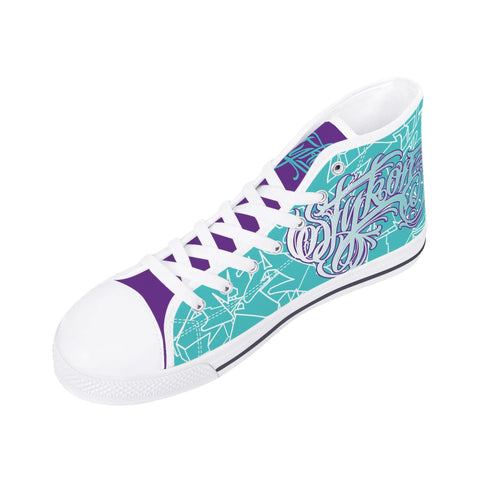 Axikronz 8T7 High Top Canvas feat Turquoise Mix Script | Hip - Hop Streetwear Shoes - Stykonz Graffiti Streetwear